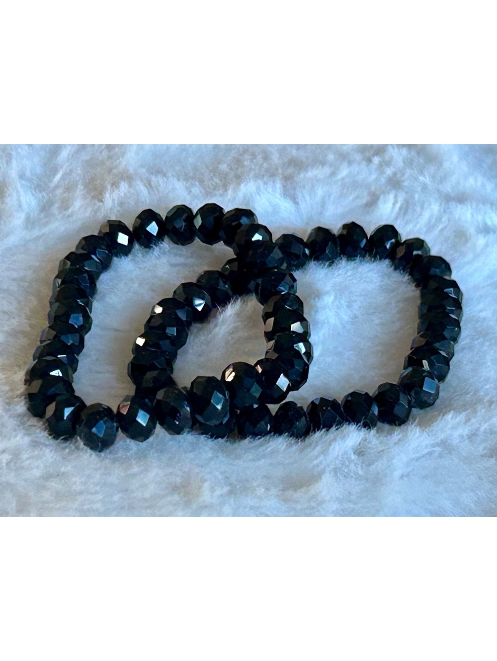 Set of 2 Black Faceted Beaded Stretch Bracelets